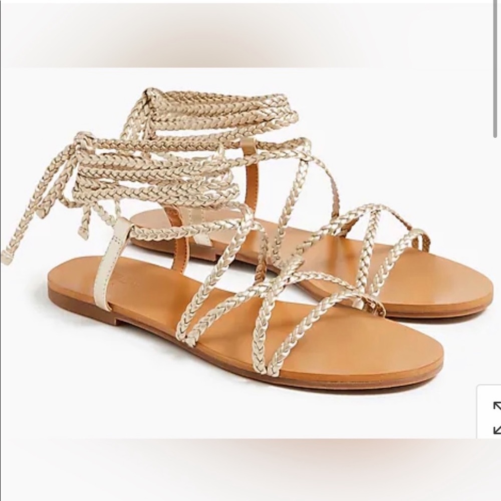Braided Ankle-Wrap Sandals Metallic Gold